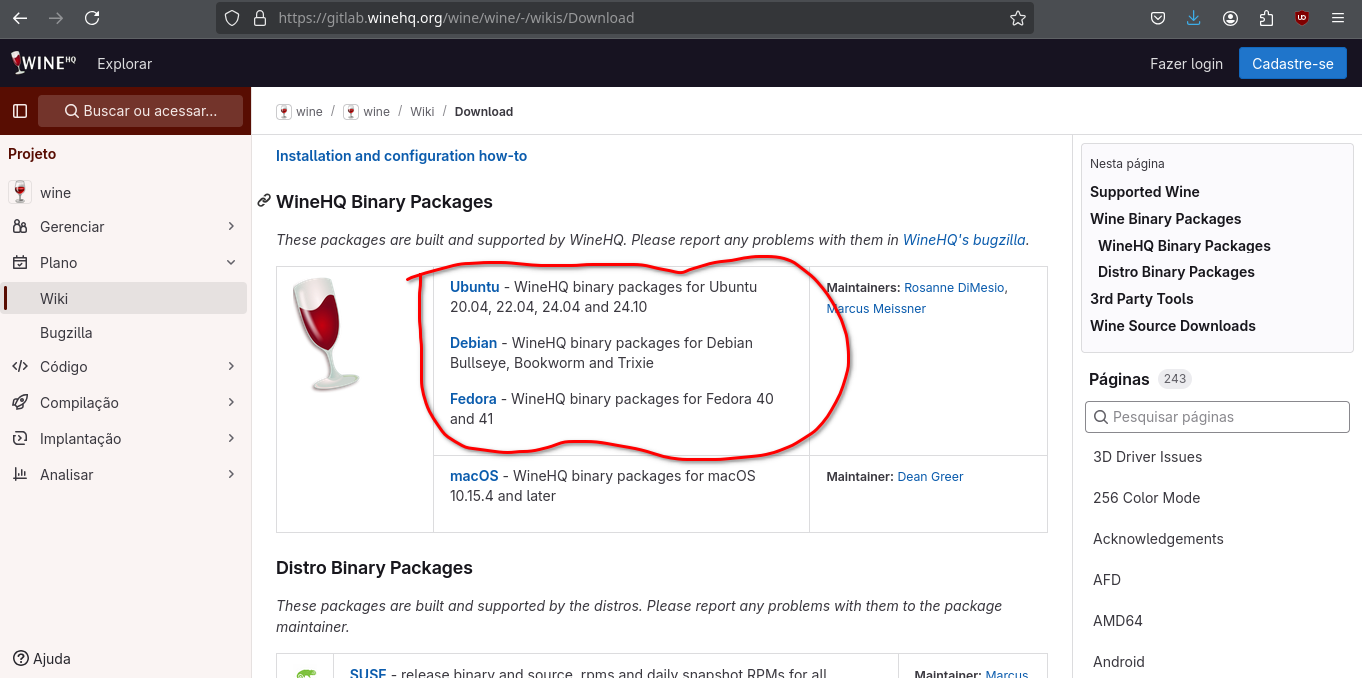 Escolha  a pagina de acordo com sua distro